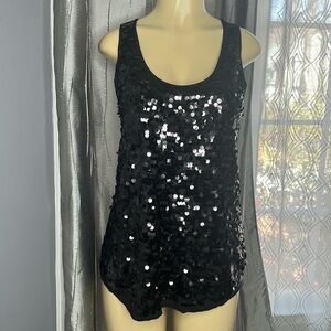 INC International Concepts Black Sequin Tank Top Sz XL Stretch .